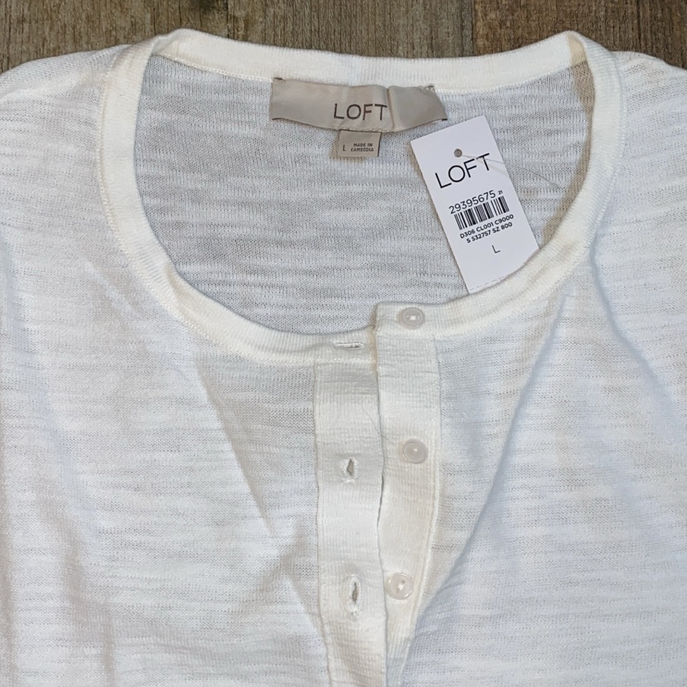 Loft, white lightweight button up three-quarter sleeve cardigan - Picture 2 of 4